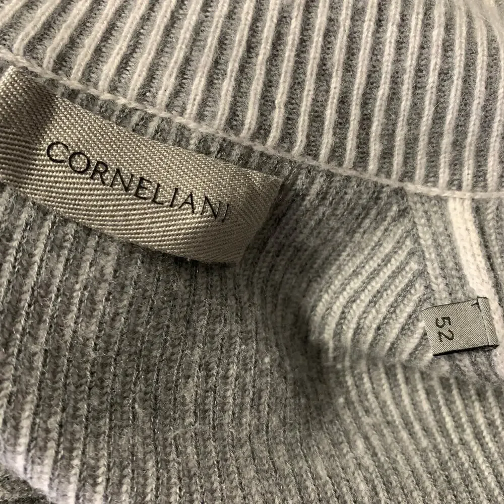 CORNELIANI Size L Grey Ribbed Knit Cashmere Cotton Full Zip Jacket